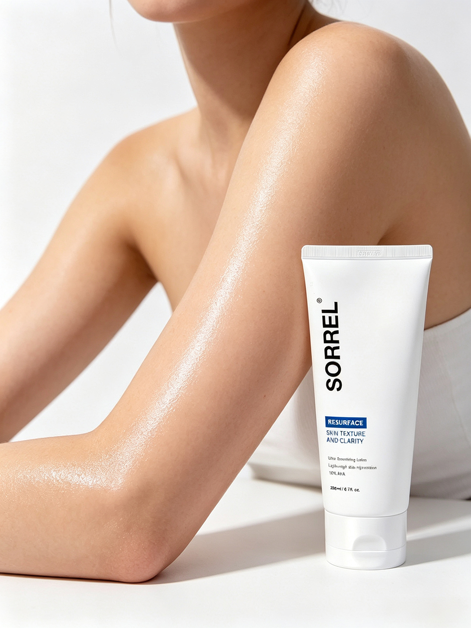 Sorrel 10% AHA body lotion beside smooth body skin