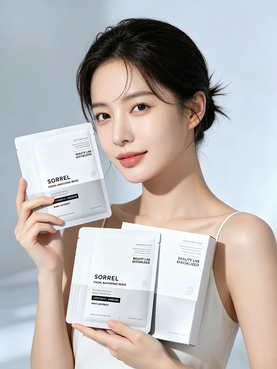 SORREL facial mask campaign portrait with product